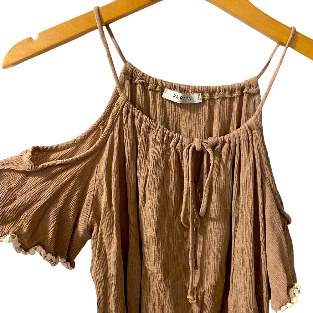Papaya blouse with Pom pom trim